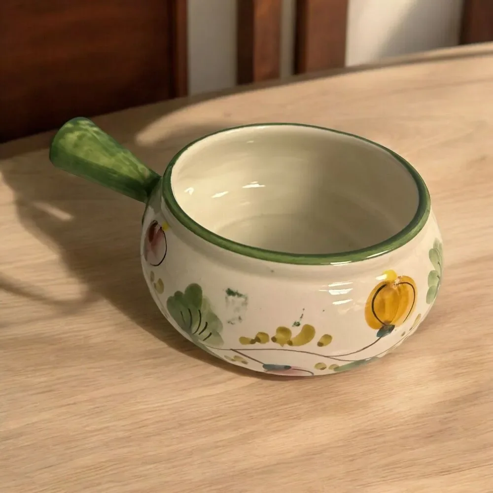 Hand Painted ITALY For FTD Ceramic Serving Bowl Soup Bowl Flower Pot Side Handle